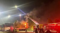 Spokane Valley firefighters work to extinguish blaze at Avista Stadium.