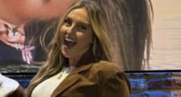 Pregnant Perrie Edwards shows off her blossoming baby bump as she hosts a listening party for her debut solo album ahead of its release