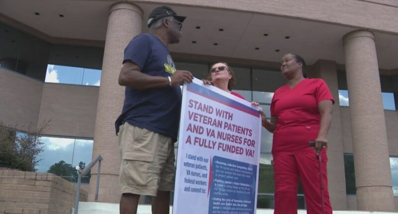 Registered nurses rally outside of Congressman Rick Allen's office