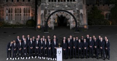 Rory McIlroy and wife Erica Stoll step out in style as Ryder Cup stars and their WAGs dress to impress at glitzy gala in New York