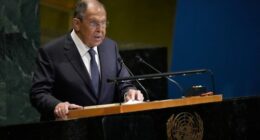 Russia's Minister for Foreign Affairs Sergey Lavrov addresses the 80th session of the United Nations General Assembly, Saturday, Sept. 27, 2025, at U.N. headquarters. (AP Photo/Pamela Smith)