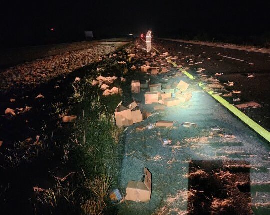 Semi-trailer spills boxes of cheese on I-57 in Neoga overnight