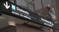 Entry signs for the Domestic and International terminals at Sydney Airport