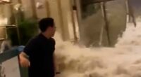 Terrifying moment huge wall of water smashes through hotel reception as Super Typhoon Ragasa lashes Hong Kong
