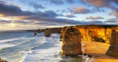 Twelve Apostles at sunset.  Great Ocean Road, Victoria, Australia.