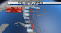 Tropical Depression Nine forms, tropical storm watch in effect for Florida coast