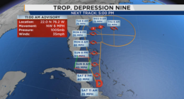Tropical Depression Nine forms, tropical storm watch in effect for Florida coast