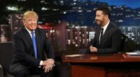 This photo provided by ABC shows guest Republican Presidential candidate Donald Trump, left, with host Jimmy Kimmel, on “Jimmy Kimmel Live” on Wednesday, Dec. 16, 2015, in Los Angeles. The ABC show airs every weeknight, 11:35 p.m. - 12:41 a.m., ET. (Randy Holmes/ABC via AP)