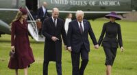 Prince William and Kate, Princess of Wales, left, receive President Donald Trump and first lady Melania Trump