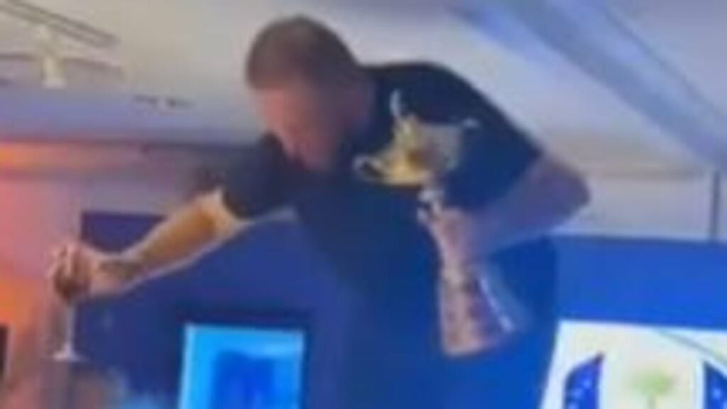 Waking up with a hangover... and a £230,000 bar bill! Europe's Ryder Cup hero Shane Lowry dances on a table as details of their wild after-party emerge