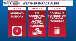 Weather Impact Alert: Tropical system could bring impacts to Jax Beach Monday