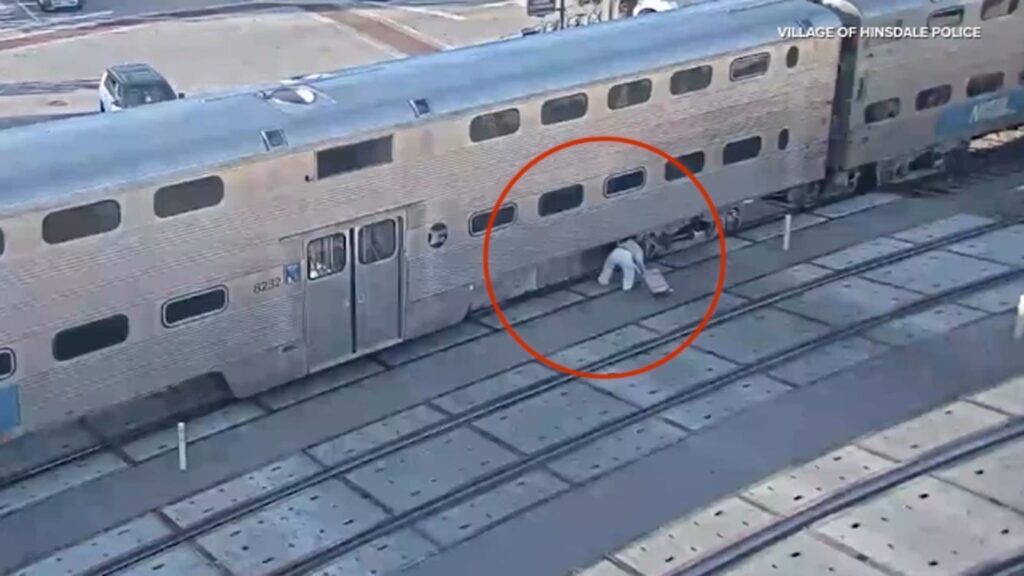 Woman seen crawling under Metra train in Chicago suburb, Hinsdale police release video to share awareness for rail safety week
