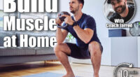 Training at home, young man doing squats with kettlebell weights. 10-Minute At-Home Strength Routine That Builds More Muscle Than the Gym After 50. Cover