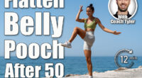 Fit Girl High Knee Exercise by the Sea. 12-Minute Standing Ab Routine That Shrinks Belly Pooch After 50. Cover