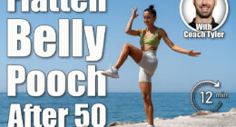 Fit Girl High Knee Exercise by the Sea. 12-Minute Standing Ab Routine That Shrinks Belly Pooch After 50. Cover