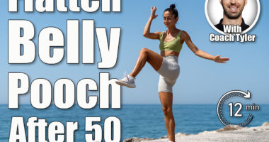 Fit Girl High Knee Exercise by the Sea. 12-Minute Standing Ab Routine That Shrinks Belly Pooch After 50. Cover