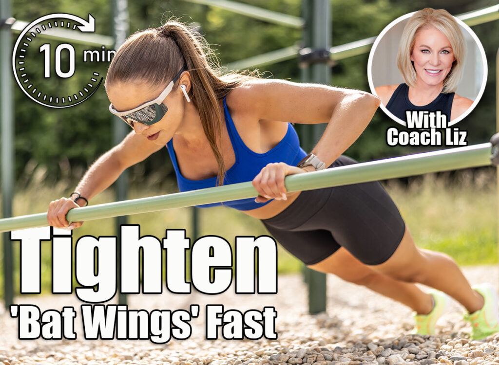 Sporty young female working out calisthenics in an outdoor gym using parallel bars. Beautiful blonde girl with braids works out outdoors doing push-ups on an elevated bar. 3 Chair Moves That Tighten and Tone Arm ‘Bat Wings’ in 30 Days After 45. Cover