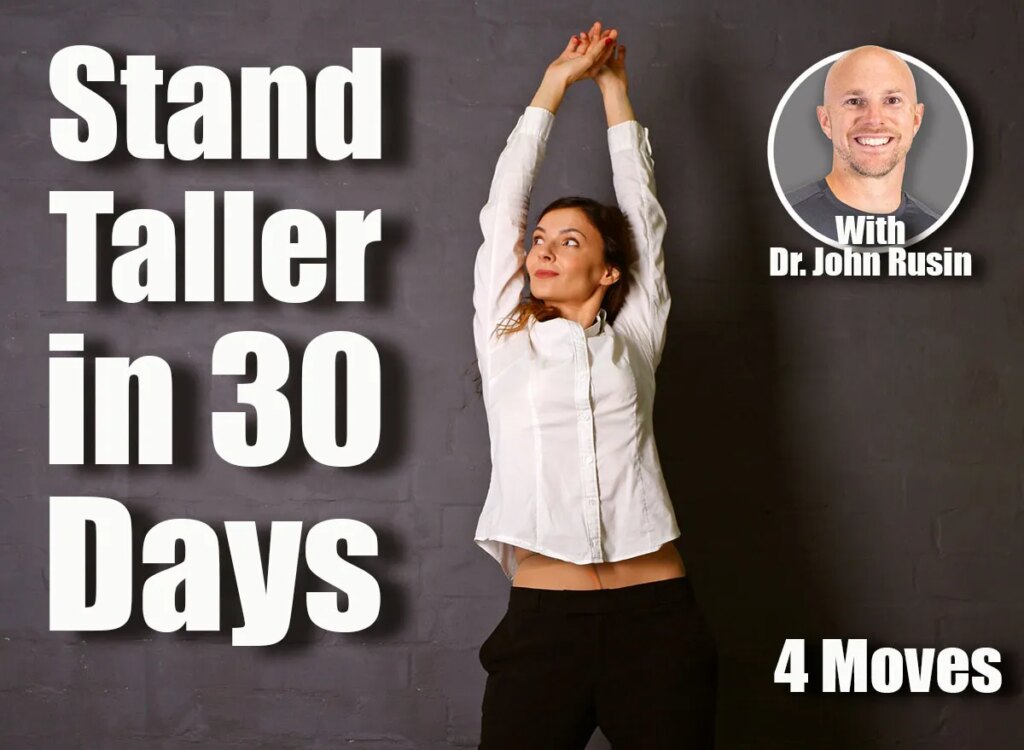 Young brunette woman in white shirt raises hands on dark background. 4 Classic Standing Exercises That Fix Your Posture in 30 Days After 40. Cover