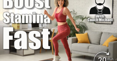 Happy mature sporty woman training with stepper at home. 4 Most Effective Exercises To Increase Your Stamina After 50. Cover