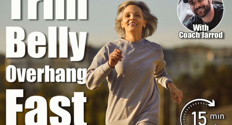 Happy beautiful smiling senior woman in sports clothes running on a city street during her outdoor fitness workout in the summer. Old age, healthy lifestyle, exercise concept. 4 Standing Exercises That Trim Belly Overhang Faster Than Crunches. Cover