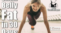 Smiling young woman wearing sportswear, looking at camera and doing mountain climber exercise. Front view. 5 Best Classic Exercises to Shrink Your Stomach in 30 Days After 40. Cover