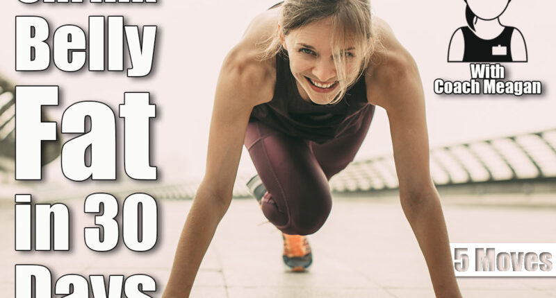 Smiling young woman wearing sportswear, looking at camera and doing mountain climber exercise. Front view. 5 Best Classic Exercises to Shrink Your Stomach in 30 Days After 40. Cover
