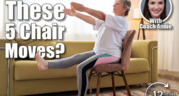 Senior caucasian woman doing yoga at home on chair. 5 Chair Exercises That Build Strength After 50 Without CrossFit or a Gym. Cover