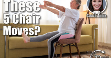 Senior caucasian woman doing yoga at home on chair. 5 Chair Exercises That Build Strength After 50 Without CrossFit or a Gym. Cover