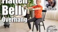 Smiling beautiful senior woman health instructor doing chair exercises with dumbbells, 5 Chair Exercises That Flatten Belly Overhang Faster Than Planks After 50. Cover