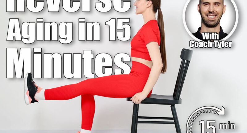 Beautiful woman exercising with chair at home. 5 Chair Exercises That Reverse Aging Faster Than Cardio After 60. Cover