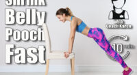 Young woman exercising with chair near white wall. Home fitness. 5 Chair Exercises That Trim Belly Pooch Better Than Ab Workouts After 45. Cover