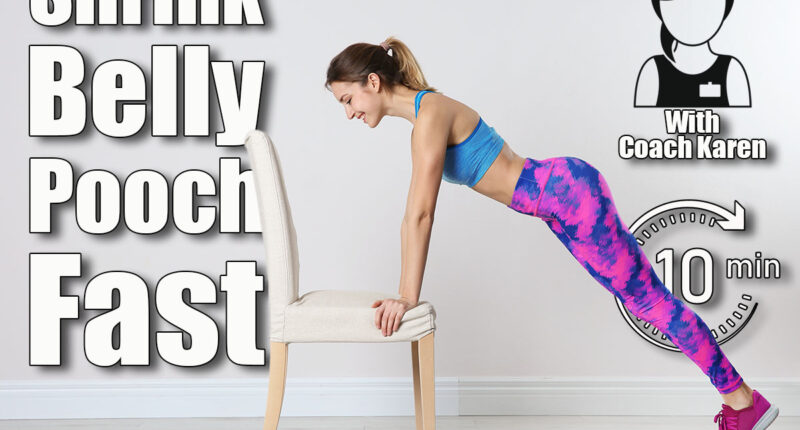 Young woman exercising with chair near white wall. Home fitness. 5 Chair Exercises That Trim Belly Pooch Better Than Ab Workouts After 45. Cover
