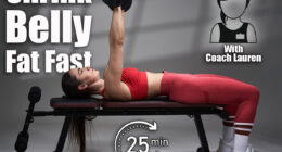 Athletic young fitness model woman in red gym outfit doing chest workout with dumbbells on incline bench. 5 Classic Exercises That Melt Belly Fat Faster Than Cardio After 50. Cover