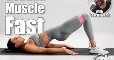 Athletic girl doing glute bridge exercise with resistance band on gray background. Fitness woman working out. 5 Daily Bodyweight Exercises That Reverse Muscle Loss Faster Than Weights After 45. Cover