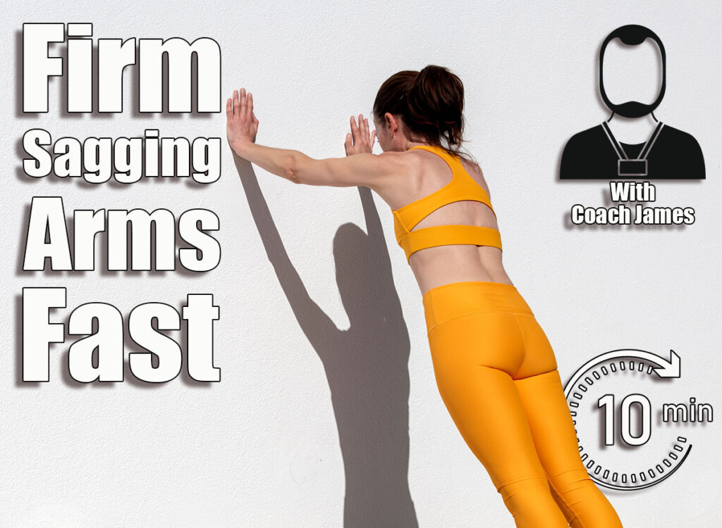 Sporty woman doing push off exercises against a wall, 5 Quick Exercises That Firm Sagging Arms Better Than Weights After 40. Cover