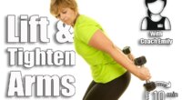 Mature woman lifting weights on a white background. 5 Triceps Exercises That Lift Sagging Arms After 50 (At Home). Cover