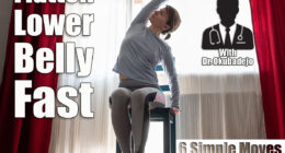 Young cheerful woman practicing yoga, sitting on chair doing side bend exercise, working out at the living room at home. 6 Chair Moves That Shrink Belly Pooch in 30 Days After 50. Cover