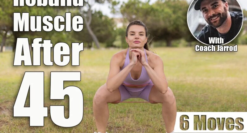 Woman exercising outdoors doing squats with resistance band. 6 Daily Standing Moves That Rebuild Lost Muscle Better Than Weights After 45. Cover