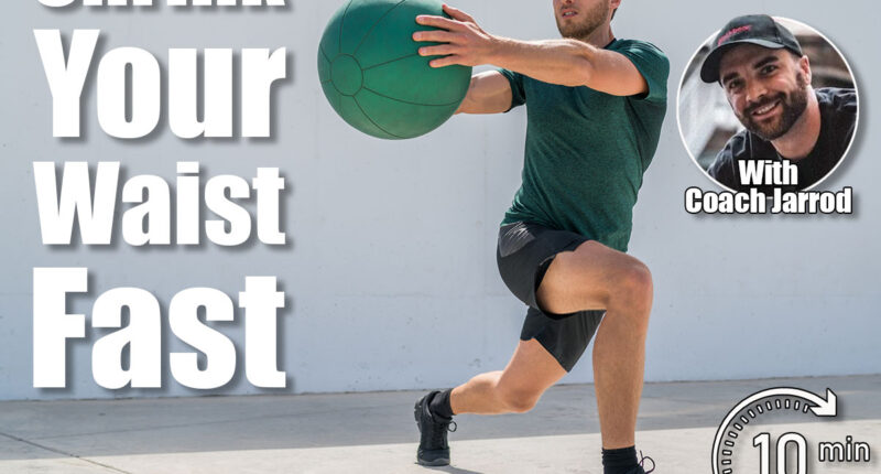 Working out man training legs and core ab workout doing lunge twist exercise with medicine ball weight. Gym athlete doing lunges and torso rotations for abs training. 6 Standing Core Exercises That Shrink Your Waist Faster Than Crunches After 50 (No Floor). Cover