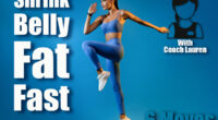 Female Athlete Jumping Exercising During Training Over Blue Studio Background, Looking Aside. Fitness Workout And Sport Motivation Concept. Full Length, Side View. 6 Standing Exercises That Trim Belly Overhang Better Than Sit-Ups After 45. Cover