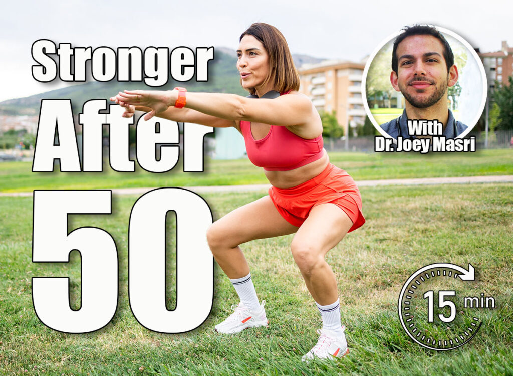 An attractive woman between 30 and 40 years old is doing sports outdoors.The woman is doing a squat to work her legs.Concept of adult women doing sports. 7 Simple Bodyweight Exercises That Keep You Stronger Than Most 30-Year-Olds After 50. Cover