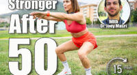 An attractive woman between 30 and 40 years old is doing sports outdoors.The woman is doing a squat to work her legs.Concept of adult women doing sports. 7 Simple Bodyweight Exercises That Keep You Stronger Than Most 30-Year-Olds After 50. Cover