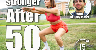 An attractive woman between 30 and 40 years old is doing sports outdoors.The woman is doing a squat to work her legs.Concept of adult women doing sports. 7 Simple Bodyweight Exercises That Keep You Stronger Than Most 30-Year-Olds After 50. Cover