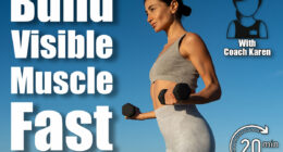 Fit woman exercising with dumbbells outdoors under a clear blue. 8 At-Home Dumbbell Exercises That Build Visible Muscle After 50. Cover