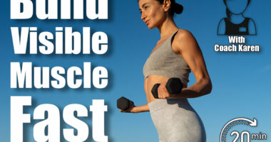 Fit woman exercising with dumbbells outdoors under a clear blue. 8 At-Home Dumbbell Exercises That Build Visible Muscle After 50. Cover