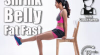 Young beautiful lady wearing sportwear.Sittling on wooden chair,raise right leg up,for stretching body,before exercise. 8 Best Chair Yoga Exercises for Belly Fat - UPDATE. Cover