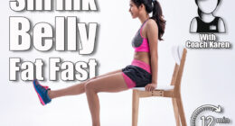 Young beautiful lady wearing sportwear.Sittling on wooden chair,raise right leg up,for stretching body,before exercise. 8 Best Chair Yoga Exercises for Belly Fat - UPDATE. Cover