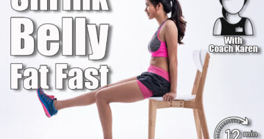 Young beautiful lady wearing sportwear.Sittling on wooden chair,raise right leg up,for stretching body,before exercise. 8 Best Chair Yoga Exercises for Belly Fat - UPDATE. Cover