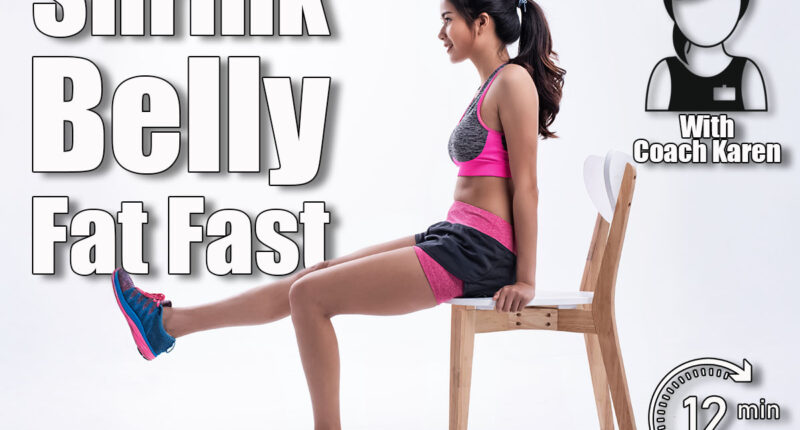 Young beautiful lady wearing sportwear.Sittling on wooden chair,raise right leg up,for stretching body,before exercise. 8 Best Chair Yoga Exercises for Belly Fat - UPDATE. Cover