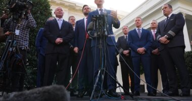 Transportation Secretary Sean Duffy speaks to the media alongside Sean O